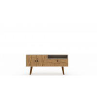 Manhattan Comfort 3PMC81 Tribeca 53.94 Mid-Century Modern TV Stand with Solid Wood Legs in Off White and Nature